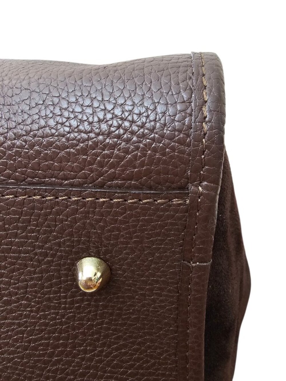 Firenze Italy Genuine Pebble Leather Brown Suede Handbag Purse Tote Bag Large. - Picture 4 of 16